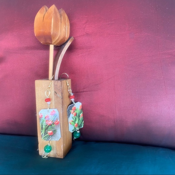 AMELIA PASTICHE DESIGN tulip bouquet handmade earrings ooak - Picture 5 of 7
